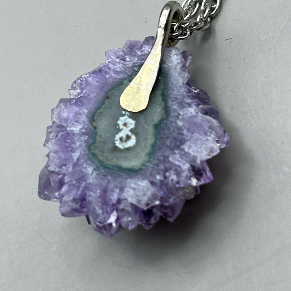 Raw Amethyst Purple Geode Crystal Pendant Necklace -Boho February Birthstone - Picture 6 of 7